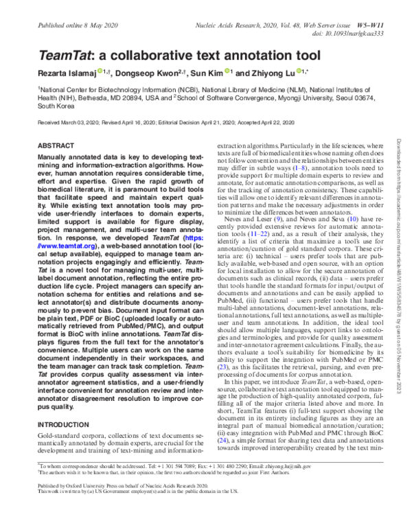 (PDF) TeamTat: a collaborative text annotation tool