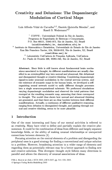 (PDF) Creativity and Delusions: The Dopaminergic Modulation of Cortical ...