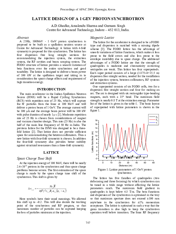 (PDF) Lattice Design of a 1 GeV Proton Synchrotron