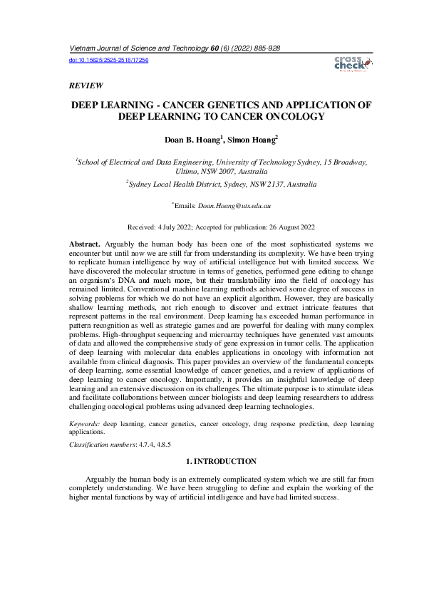 (PDF) Deep learning - cancer genetics and application of deep learning ...