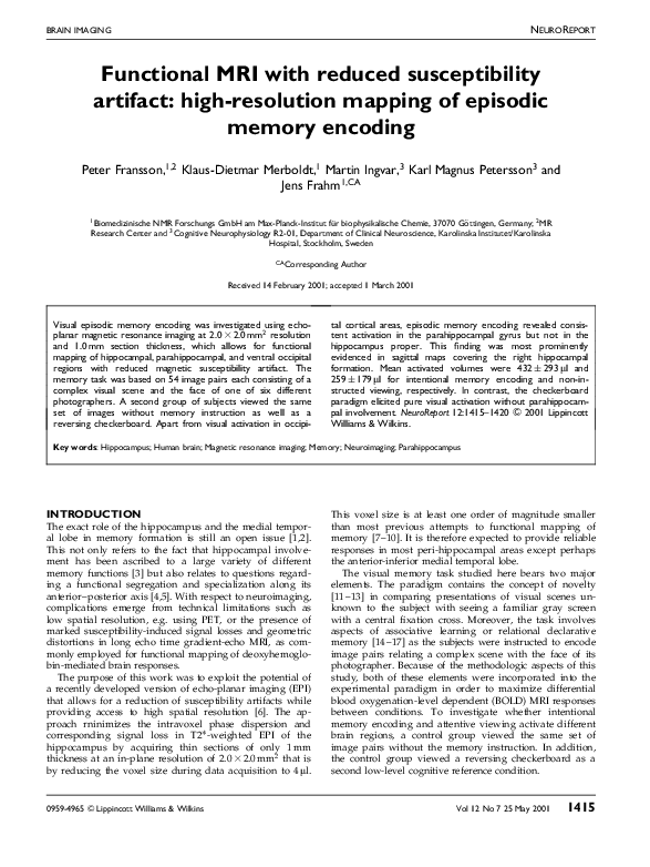 (PDF) Functional MRI with reduced susceptibility artifact: high ...