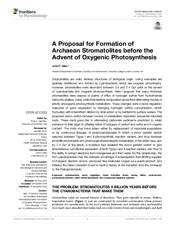 (PDF) A Proposal for Formation of Archaean Stromatolites before the ...