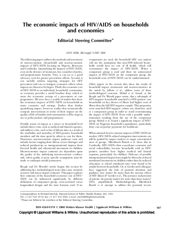 (PDF) The economic impacts of HIV/AIDS on households and economies