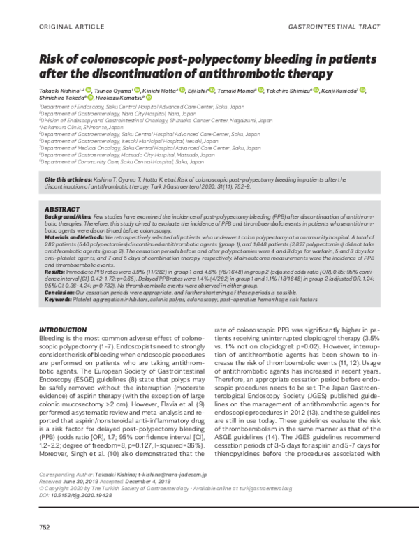 (PDF) Risk of colonoscopic post-polypectomy bleeding in patients after ...