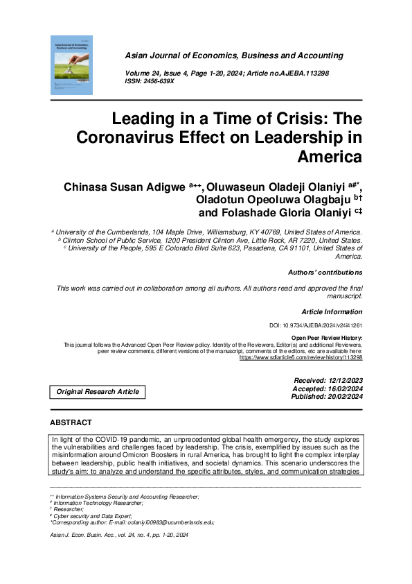 (PDF) Leading in a Time of Crisis: The Coronavirus Effect on Leadership ...