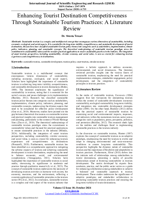 (PDF) Enhancing Tourist Destination Competitiveness Through Sustainable ...