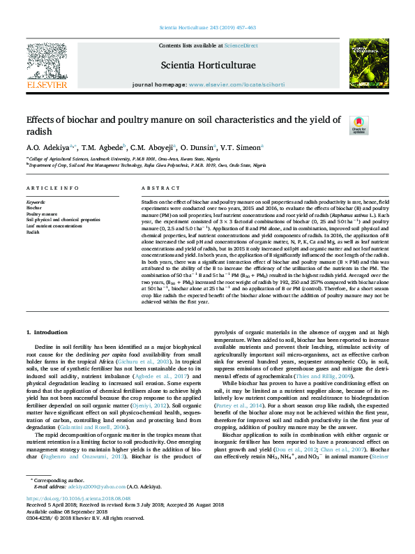 (PDF) Effects of biochar and poultry manure on soil characteristics and ...