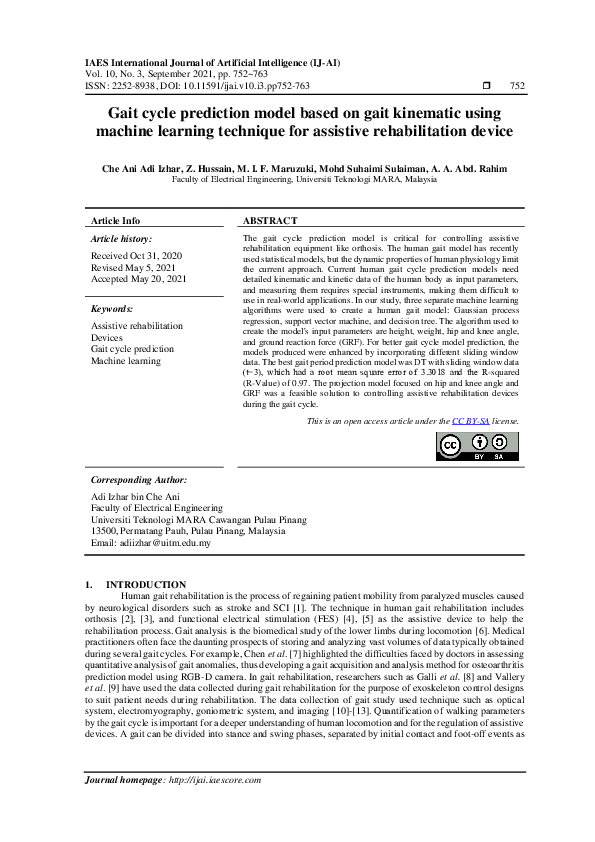 (PDF) Gait cycle prediction model based on gait kinematic using machine ...