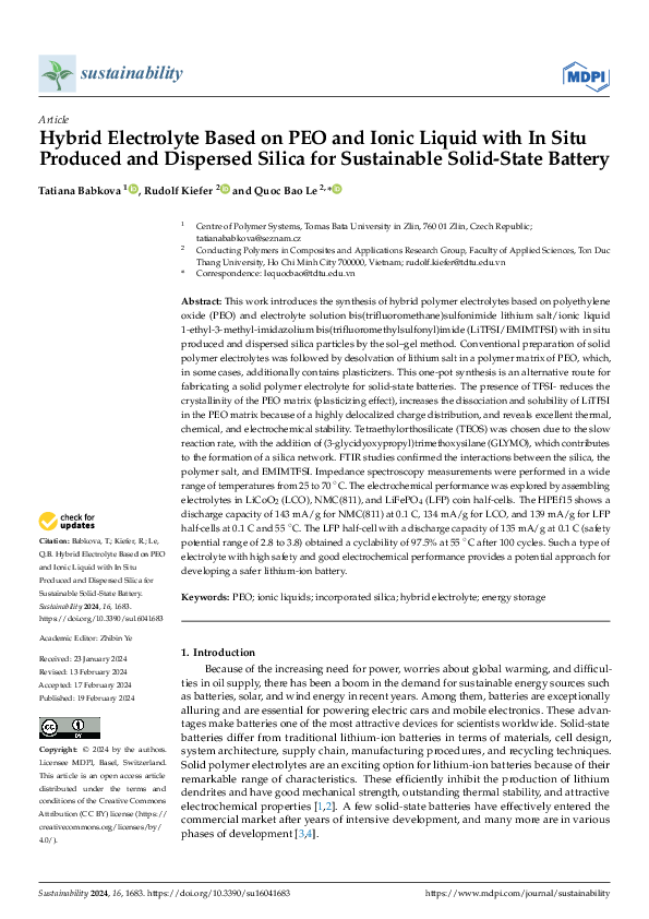 (PDF) Hybrid Electrolyte Based on PEO and Ionic Liquid with In Situ ...