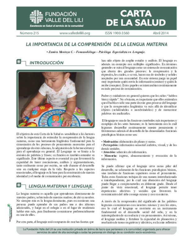 (PDF) La Importancia de la Comprensión de la Lengua Materna