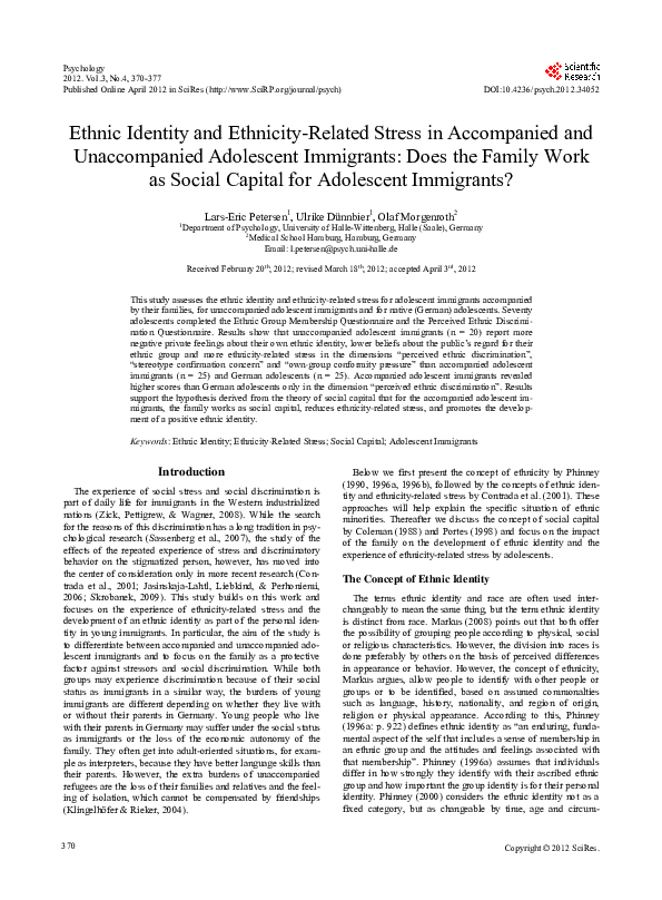 (PDF) Ethnic Identity and Ethnicity-Related Stress in Accompanied and ...