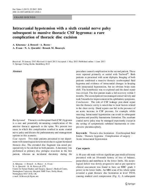(PDF) Intracranial hypotension with a sixth cranial nerve palsy ...