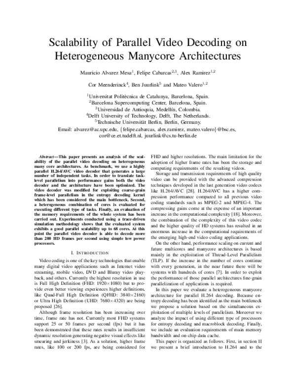 (PDF) Scalability of Parallel Video Decoding on Heterogeneous Manycore ...