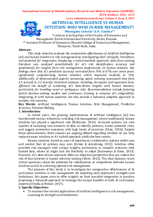 (PDF) ARTIFICIAL INTELLIGENCE VS HUMAN INTUITION: WHO WINS IN RISK ...