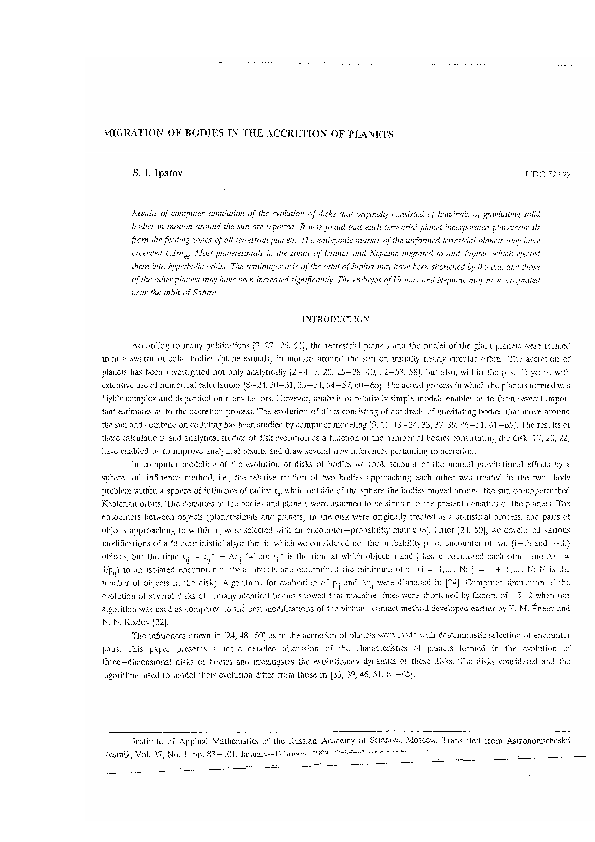 (PDF) Migration of bodies in the accretion of planets