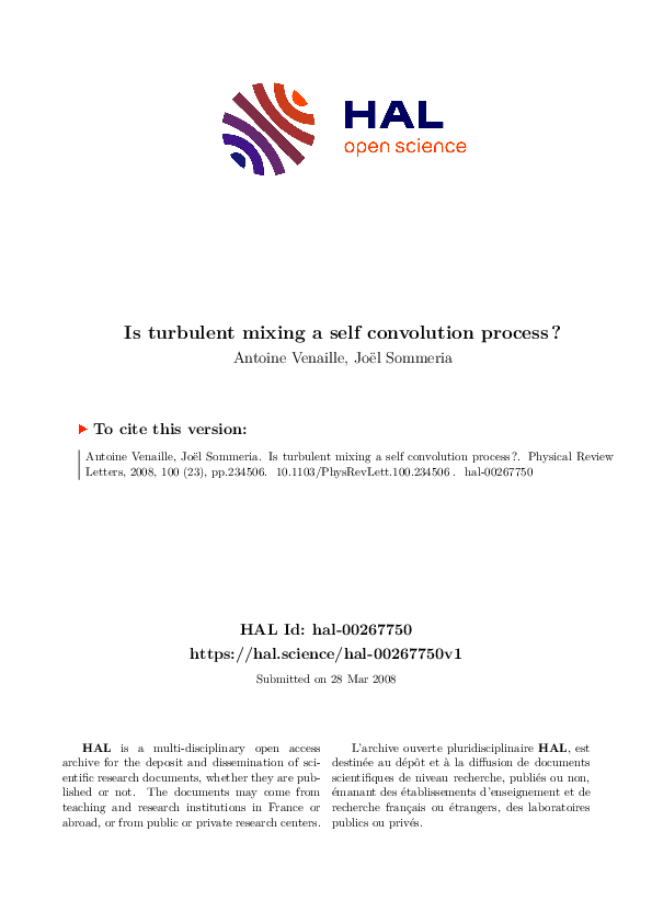 (PDF) Is Turbulent Mixing a Self-Convolution Process?