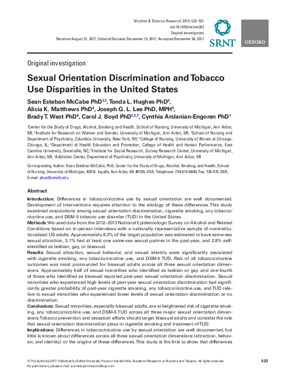 (PDF) Sexual orientation discrimination and tobacco use disparities in ...
