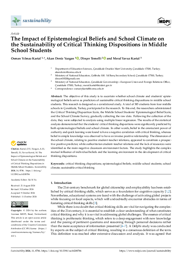 (PDF) The Impact of Epistemological Beliefs and School Climate on the ...