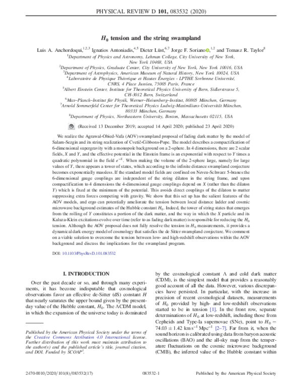 (PDF) H 0 tension and the string swampland