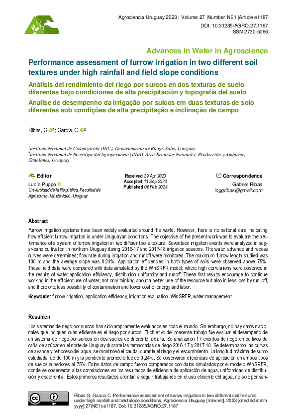 (PDF) Performance assessment of furrow irrigation in two different soil ...