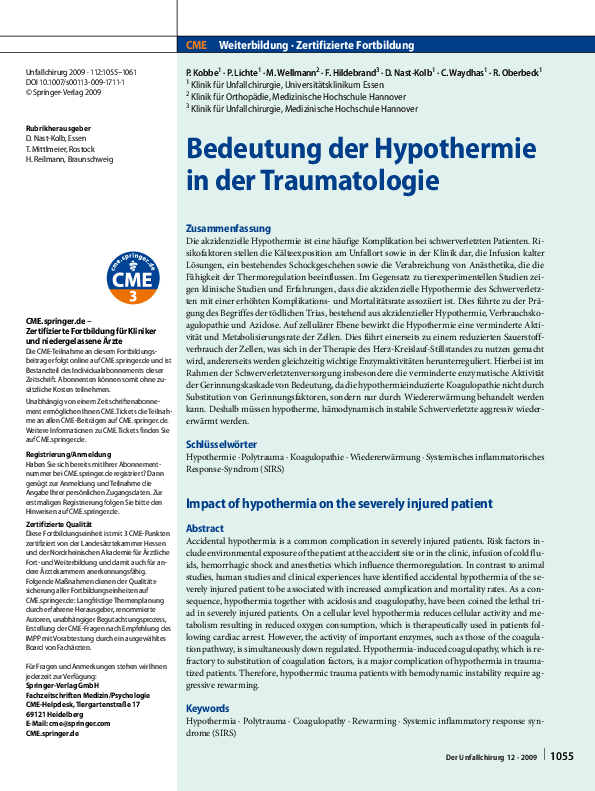 (PDF) [Impact of hypothermia on the severely injured patient]