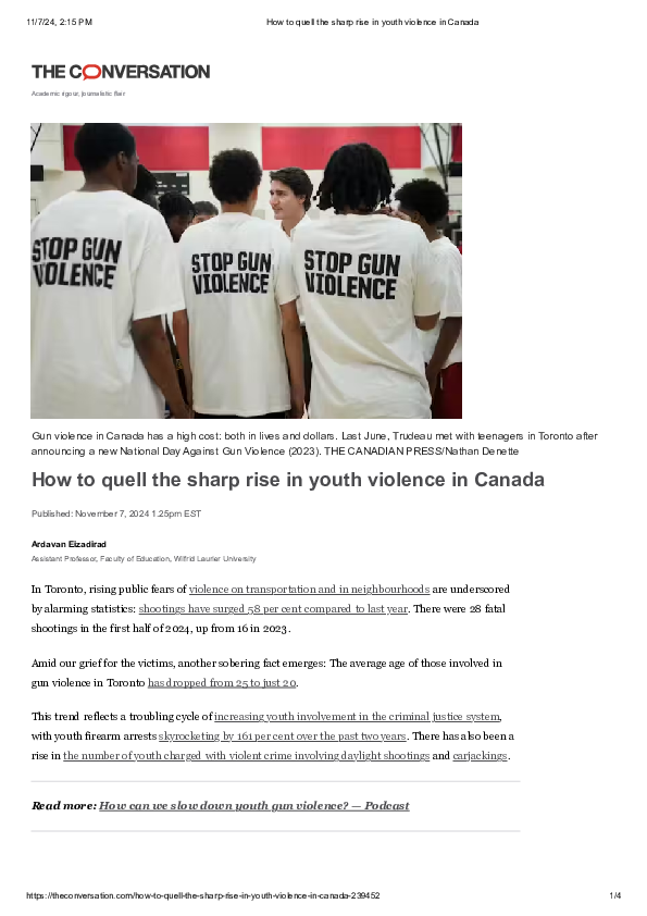 (PDF) How to Quell the Sharp Rise in Youth Violence in Canada