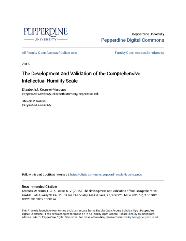 (PDF) The Development and Validation of the Comprehensive Intellectual ...