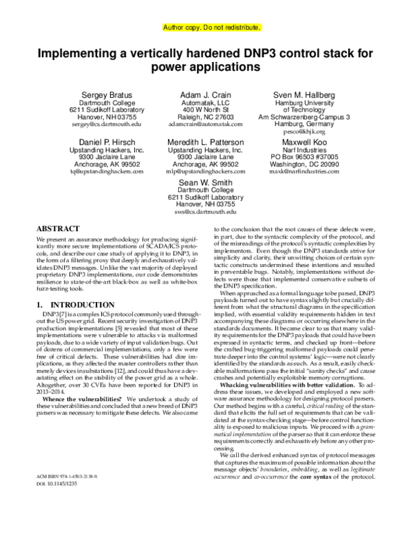 (PDF) Implementing a vertically hardened DNP3 control stack for power ...