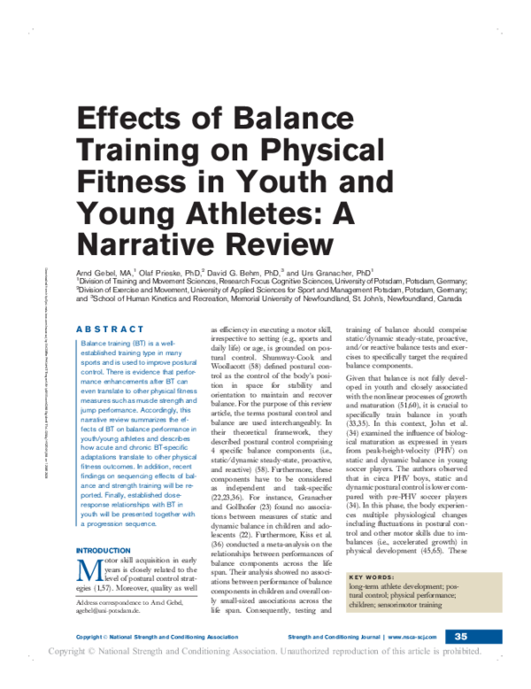 (PDF) Effects of Balance Training on Physical Fitness in Youth and ...