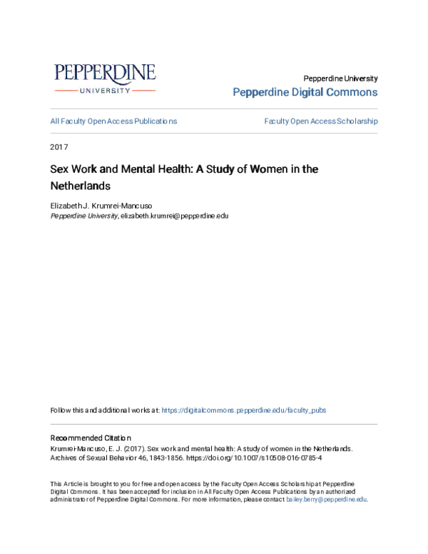 (PDF) Sex Work and Mental Health: A Study of Women in the Netherlands