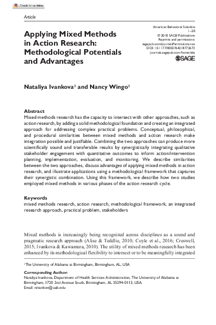 (PDF) Applying Mixed Methods in Action Research: Methodological ...