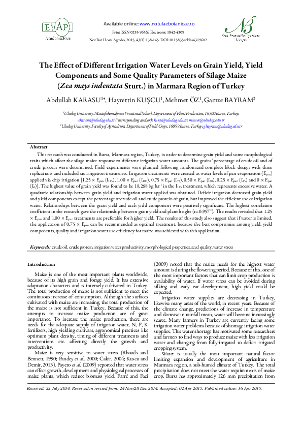 (PDF) The Effect of Different Irrigation Water Levels on Grain Yield ...