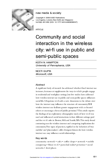 (PDF) Community and social interaction in the wireless city: wi-fi use ...