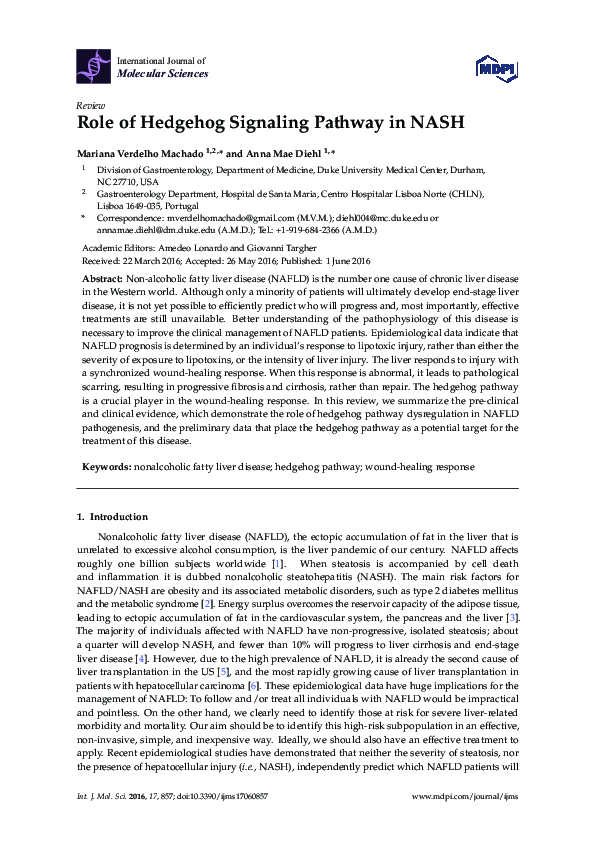 (PDF) Role of Hedgehog Signaling Pathway in NASH
