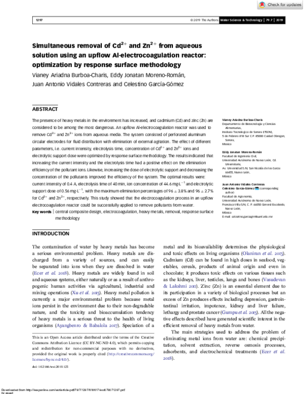 (PDF) Simultaneous removal of Cd2+ and Zn2+ from aqueous solution using ...