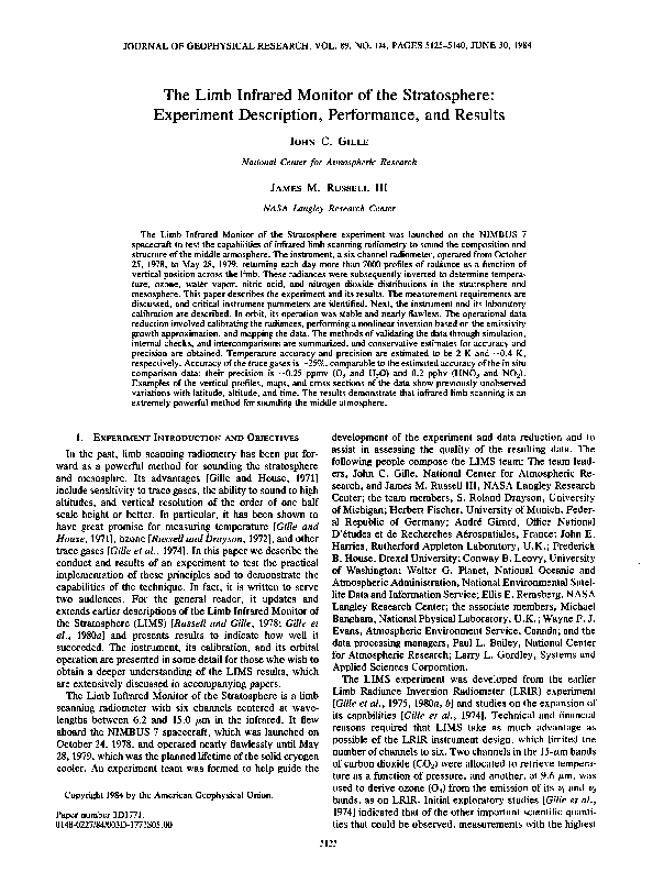 (PDF) The Limb Infrared Monitor of the Stratosphere: Experiment ...