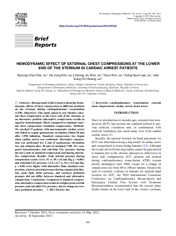 (PDF) Hemodynamic Effect of External Chest Compressions at the Lower ...