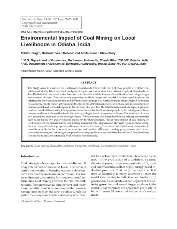 (PDF) Environmental Impact of Coal Mining on Local Livelihoods in ...