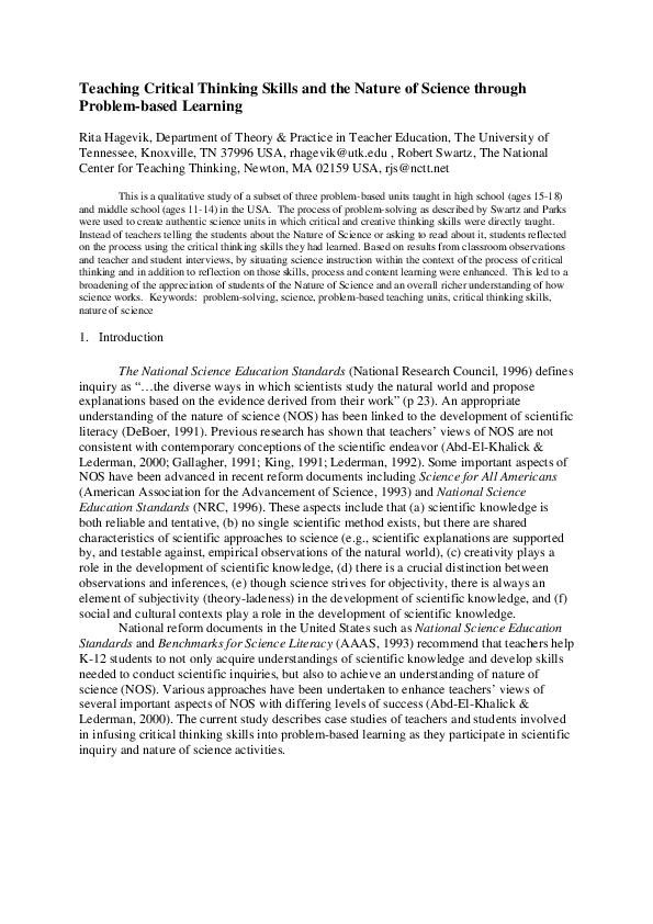 (PDF) Teaching critical thinking skills and the Nature of Science ...