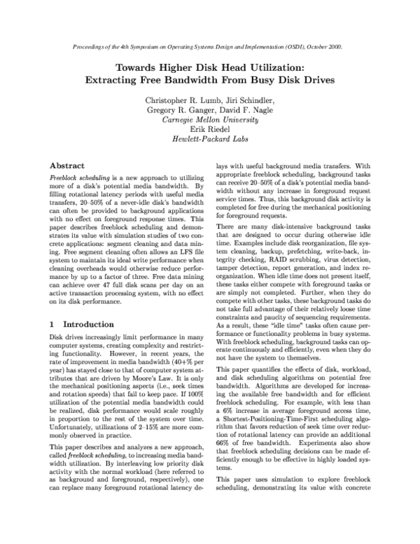 (PDF) Towards higher disk head utilization: extracting free bandwidth ...