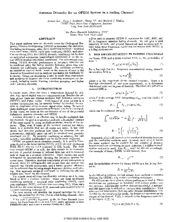 (PDF) Antenna diversity for an OFDM system in a fading channel