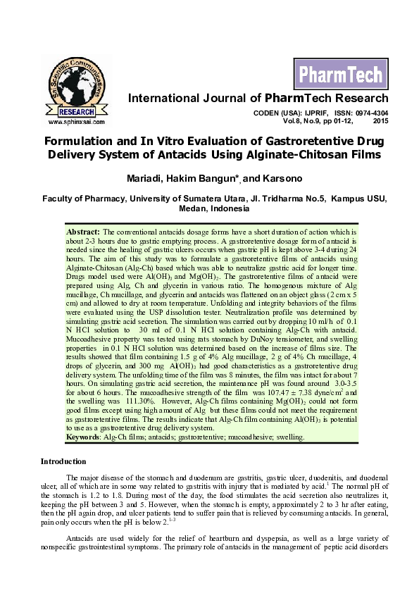 (PDF) Formulation and In Vitro Evaluation of Gastroretentive Drug ...