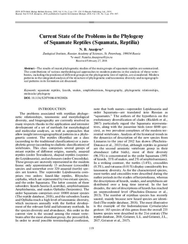 (PDF) Current State of the Problems in the Phylogeny of Squamate ...