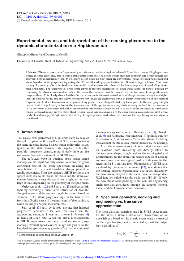 (PDF) Experimental issues and interpretation of the necking phenomena ...