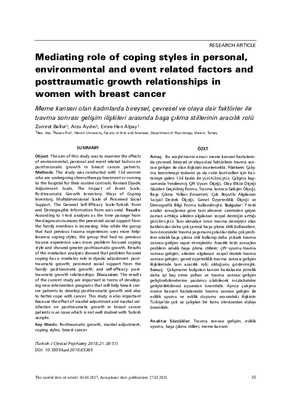 (PDF) The Mediating Role Of Coping Styles In Personal, Environmental ...