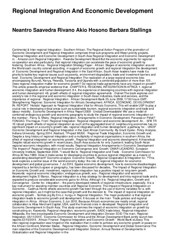 (PDF) Regional Integration and Economic Development