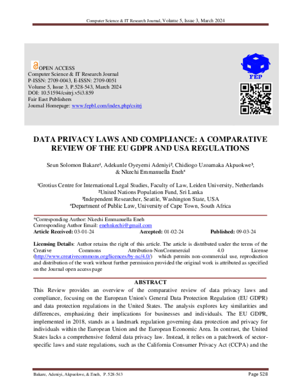 (PDF) Data Privacy Laws and Compliance: A Comparative Review of the Eu ...