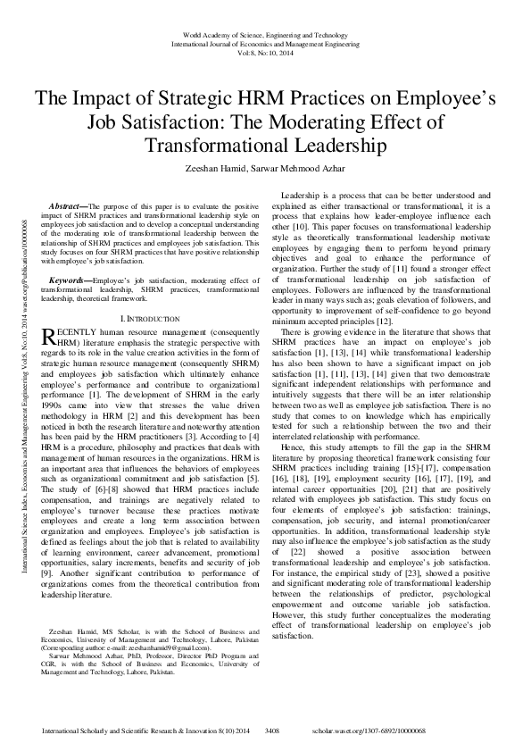 (PDF) The Impact Of Strategic Hrm Practices On Employee'S Job ...