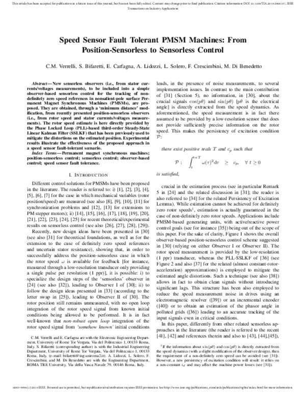(PDF) Speed Sensor Fault Tolerant PMSM Machines: From Position ...