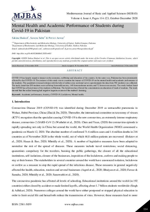 (PDF) Mental Health and Academic Performance of Students during Covid ...